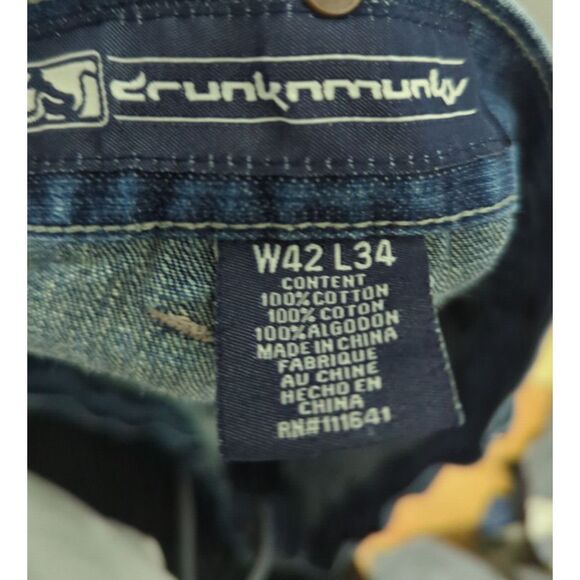 Drunknmunky Baggy Jeans Mens 42X34 Medium Wash Distressed 90s Y2K Straight - Picture 12 of 13